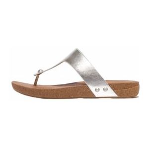 FitFlop Women iQushion Metallic-Leather Toe-Post Sandals Silver-Schoenmaat 37