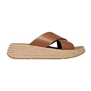 FitFlop Women F-Mode Espadrille Leather Flatform Cross Slides Deep Tan-Schoenmaat 39