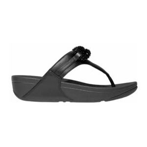 FitFlop Women Lulu Beaded-Chain Leather Toe-Post Sandals Black-Schoenmaat 37