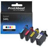 PrintAbout huismerk Inktcartridge 34XL (C13T34764010) 4-kleuren Multipack Hoge capaciteit Geschikt voor Epson