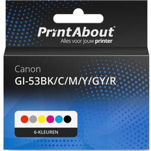 PrintAbout huismerk Inktcartridge GI-53BK/C/M/Y/GY/R 6-kleuren Multipack Geschikt voor Canon