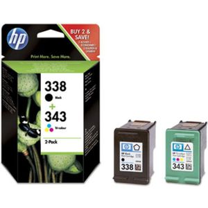 HP 338 originele zwarte/343 drie-kleuren inktcartridges, 2-pack