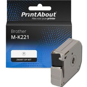 PrintAbout - Brother M-K221 Tape - Zwart op Wit - 9 mm