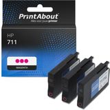 PrintAbout huismerk Inktcartridge 711 (CZ135A) Magenta Multipack Geschikt voor HP
