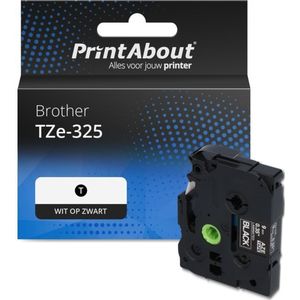 PrintAbout huismerk Tape TZe-325 Wit op zwart (9 mm) Geschikt voor Brother