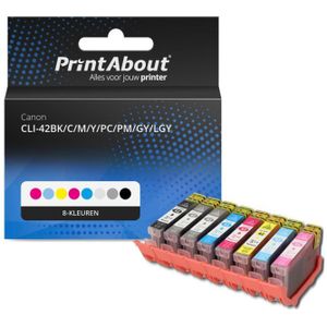 PrintAbout huismerk Inktcartridge CLI-42BK/C/M/Y/PC/PM/GY/LGY 8-kleuren Multipack Geschikt voor Canon