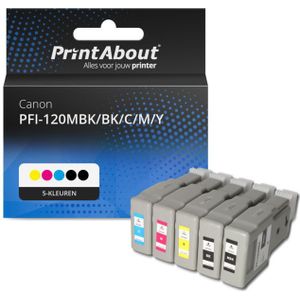 PrintAbout huismerk Inktcartridge PFI-120MBK/BK/C/M/Y 5-kleuren Multipack Geschikt voor Canon