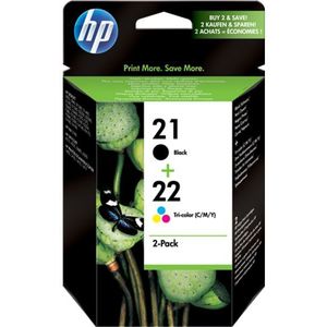 HP 21 originele zwarte/22 drie-kleuren inktcartridges, 2-pack