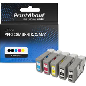 PrintAbout huismerk Inktcartridge PFI-320MBK/BK/C/M/Y 5-kleuren Multipack Geschikt voor Canon