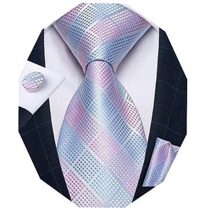 DiBanGu Vierkante manchetknopen van zijde voor heren, paisley-patroon met bloemenpatroon, Roze/Blauw