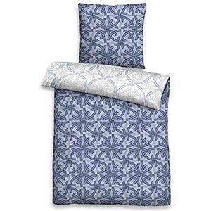 biberna 0636037 Mako-satijnen beddengoed 155 x 220 cm en 1 x 80 x 80 cm, blauw