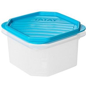 TATAY Voedselcontainer, luchtdicht, 0,6 L capaciteit, flexibel drukdeksel, BPA-vrij, magnetron- en vaatwasmachinebestendig, blauw. Afmetingen: 12 x 12 x 7,5 cm