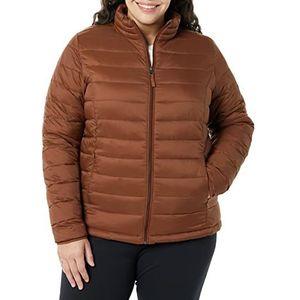 Amazon Essentials Veste matelassée légère à manches longues, imperméable et pliable (disponible en grande taille) pour femme, marron caramel foncé (taille L)