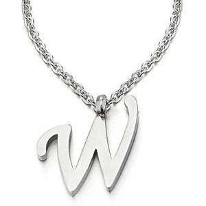 Naam Initial Alfabetic letter A hanger – halsketting voor dames en heren – staal – kleur zilver – 50 cm koord, Opmerking: