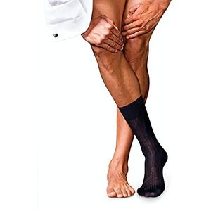 FALKE Heren nr. 10 ademende sokken katoen lichte glans versterkt platte naad fijn geribbelde tenen effen elegant voor kleding en werk 1 paar, Blauw (Dark Navy 6370)