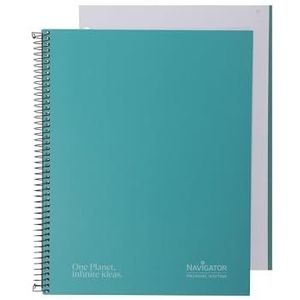 Navigator Notitieboek A4 + extra deksel, 1 regel, groen, een gekleurde rand, papier 80 gram, 80 microgeperforeerde vellen, 4 boren, spiraalsluiting, premium kwaliteit papier