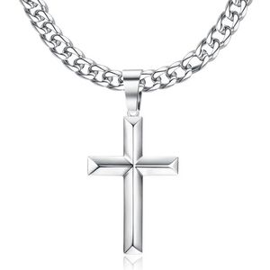 JeweBella Kruisketting voor dames en heren, 925 sterling zilver, met kruishanger, 5 mm breed, roestvrij staal, lengte 40/45/50/55/60 cm, Sterling Zilver, Diamant