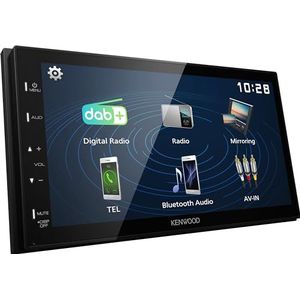 KENWOOD DMX129DAB Digitale AV-ontvanger met snelstart en Android 17,3 cm (6,8 inch) USB-microfoon (4 x 50 W, DSP, DAB+/FM, BT, 3 x 2 V vooruitgang, USB, iPod/iPhone-besturing)