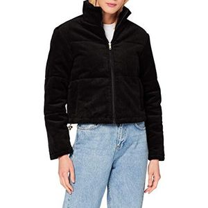 Urban Classics Corduroy Puffer winterjas voor dames van corduroy met opstaande kraag, korte pasvorm, donsjack, maat XS tot 5XL, zwart.