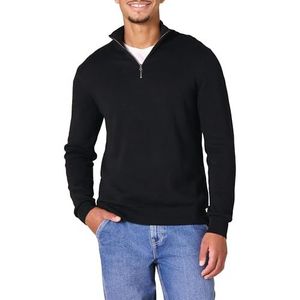 Amazon Essentials Pull pour homme 100% coton à fermeture éclair 1/4 - Noir - Taille S