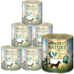 Dehner Best Nature Hondenvoer voor volwassenen, wild, kip en pasta, 6 x 800 g (4,8 kg)