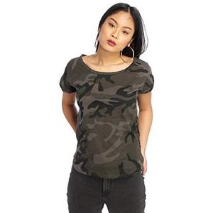 Urban Classics Camo Back Shaped T-shirt voor dames, Donker camouflagepatroon.