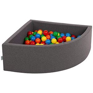 KiddyMoon Quartel Ecking Ballenbad, 90 x 30 cm, 200 ballen met een diameter van 7 cm, babyspeelbad, speelbad, made in EU, donkergrijs: geel/groen/blauw/rood/oranje
