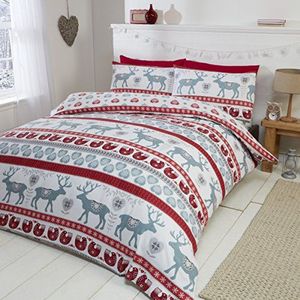 Scandi Flanel 100% geborsteld katoen beddengoedset met dekbedovertrek en 2 kussenslopen beddengoedset, rood/meerkleurig, Super King Size