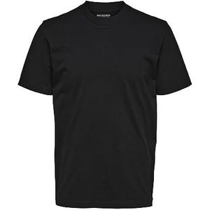 SELECTED HOMME Heren T-Shirt met opstaande kraag biologisch katoen, 220 g, zwart, S, Zwart