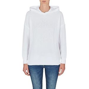 Armani Exchange Capuchonkraag, gebreid logo op de voorkant, sweatshirt met capuchon voor dames, Optic. Wit