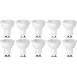 Amazon Basics Set van 10 led-GU10-lampen, 5,5 W (komt overeen met 50 W), warm wit, dimbaar