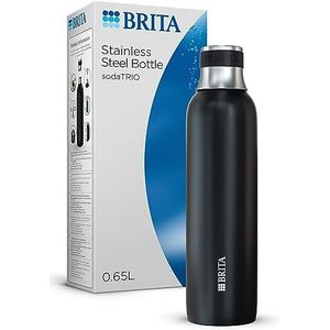 Brita SodaTRIO 0,65L zwarte roestvrijstalen fles - geïsoleerd met antislip siliconen dop