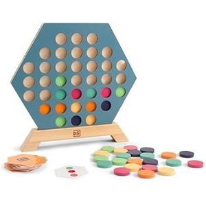 BS Toys Drie bij Elkaar - Bordspel | Strategisch spel voor 2 spelers vanaf 8 jaar | Houten ontwerp met speelkaarten en fiches