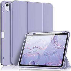 FINTIE Beschermhoes voor iPad Air 5e generatie 2022 10,9 inch / iPad Air 4 2020, beschermhoes met stylus-opslag, schokbestendig, achterkant van zacht TPU, automatische slaap-/wekfunctie, lila