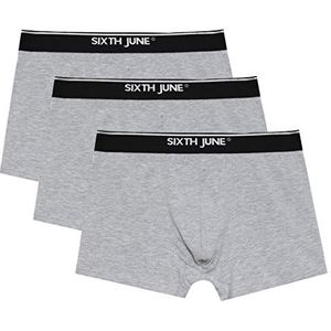 SIXTH JUNE - 3 stuks boxershorts voor heren - elastische band - nauwsluitende pasvorm - 95% katoen, 5% elastaan, grijs.