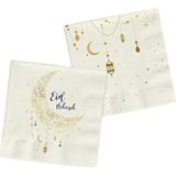 Folat 24894 Eid Mubarak servetten ster maan wit goud 33 x 33 cm 20 stuks Ramadan Aid Mubarak decoratie