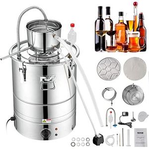 VEVOR Elektrische alcoholdestillator set van roestvrij staal, inhoud 30L, nominaal vermogen 1800 W, waterpomp, vermogen 6,8 - 8 W, roestvrijstalen destillator, voedselgebruik, alcoholwater