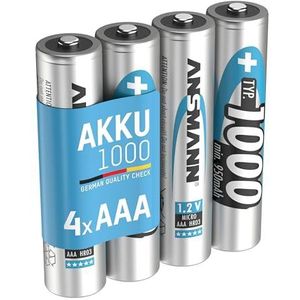 ANSMANN Oplaadbare NiMH Micro AAA 1000 mAh batterijen (4 stuks) - HR6-batterijen met lage zelfontlading en hoge capaciteit - kleine accu's voor energieverslindende apparaten (camera's, meetapparatuur