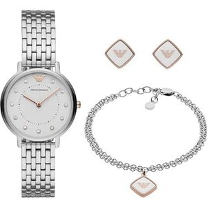 Emporio Armani Dameshorloge, tweewijzers uurwerk, 32 mm roestvrijstalen behuizing met roestvrijstalen band, AR80023, Zilveren set, Armband