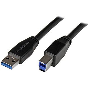 StarTech.com USB 3.0 actieve USB-A naar USB-B-kabel, 5 m, USB A naar B, USB 3.1 Gen 1 (5 Gbit/s), M/M, zwart (USB3SAB5M)