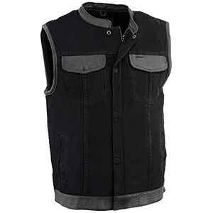 Milwaukee Leather MDM3010 Club denim vest voor heren met leren rand en verborgen ritssluiting zwart