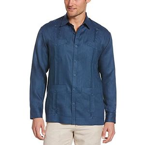 Cubavera Guayabera T-shirt met vier zakken met lange mouwen en knoopsluiting shirt met lage knoop voor heren, blauw (Ensign Blue)