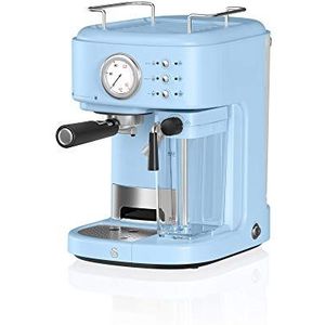 Swan Retro One Touch SK22150BLN Express-koffiezetapparaat, semi-automatisch, espresso en cappuccino, 15 bar, beluchter met melkreservoir 0,5 l, 1,7 l, grote of kleine kopje, vintage, blauw, 1200 W