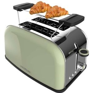 Cecotec Toastin' time 850 Green verticale broodrooster, 850 W, dubbele korte en brede sleuf 3,8 cm, bovenste stangen, roestvrij staal, automatische uitschakeling en pop-up, kruimelverzamelaar