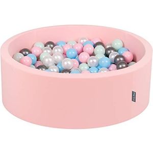 KiddyMoon Ballenbad 90 x 30 cm, 200 ballen met een diameter van 7 cm, met kleurrijke ballen, voor baby's en kinderen, rond, lichtroze: parel, roze, babyblauw, mint, zilver