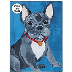 Talking Tables - Hondenpuzzel en Franse Bulldog poster met twee zijden, blauw, 100 stukjes, geïllustreerd, dieren | voor kinderen, volwassenen, hondenliefhebbers, verjaardag, kerstcadeau, Dogfrnch