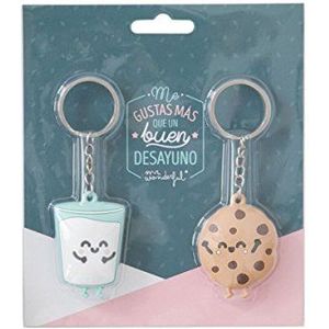 Mr. Wonderful Sleutelhanger Mr.Wonderful koekjes en glas, paar geluid, rubber, meerkleurig, 5 x 5 x 1 cm, 2 stuks, Meerkleurig