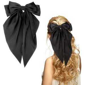 OOTDAY Oversized lange staart haarstrikken schattige haaraccessoires voor vrouwen verjaardagscadeau (zwart)