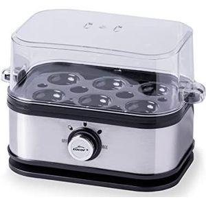 Lacor - 69344 - SIX OVUM eierkoker, roestvrij staal 18/10, 100% BPA-vrij, 3 kookstanden: hard, kuit, doorgegeven water, capaciteit: 6 eieren, automatische uitschakeling, 23,5 x 13 x 14 cm, grijs