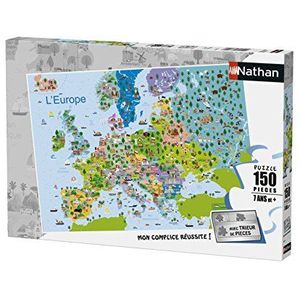 Nathan - Kinderpuzzel - 150 stukjes - kaart van Europa - meisjes of jongens jongens of meisjes vanaf 7 jaar - hoogwaardige puzzel - dik en duurzaam karton - cartografie - 86835